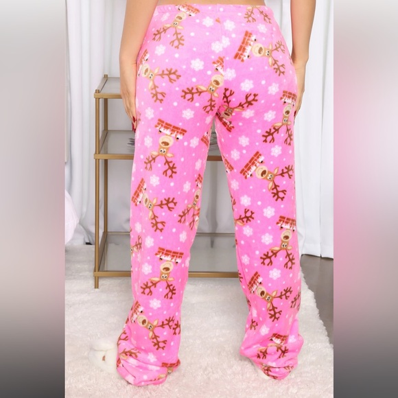 Reindeer Kiss PJ Plush Pants - Pink/combo - Picture 3 of 5